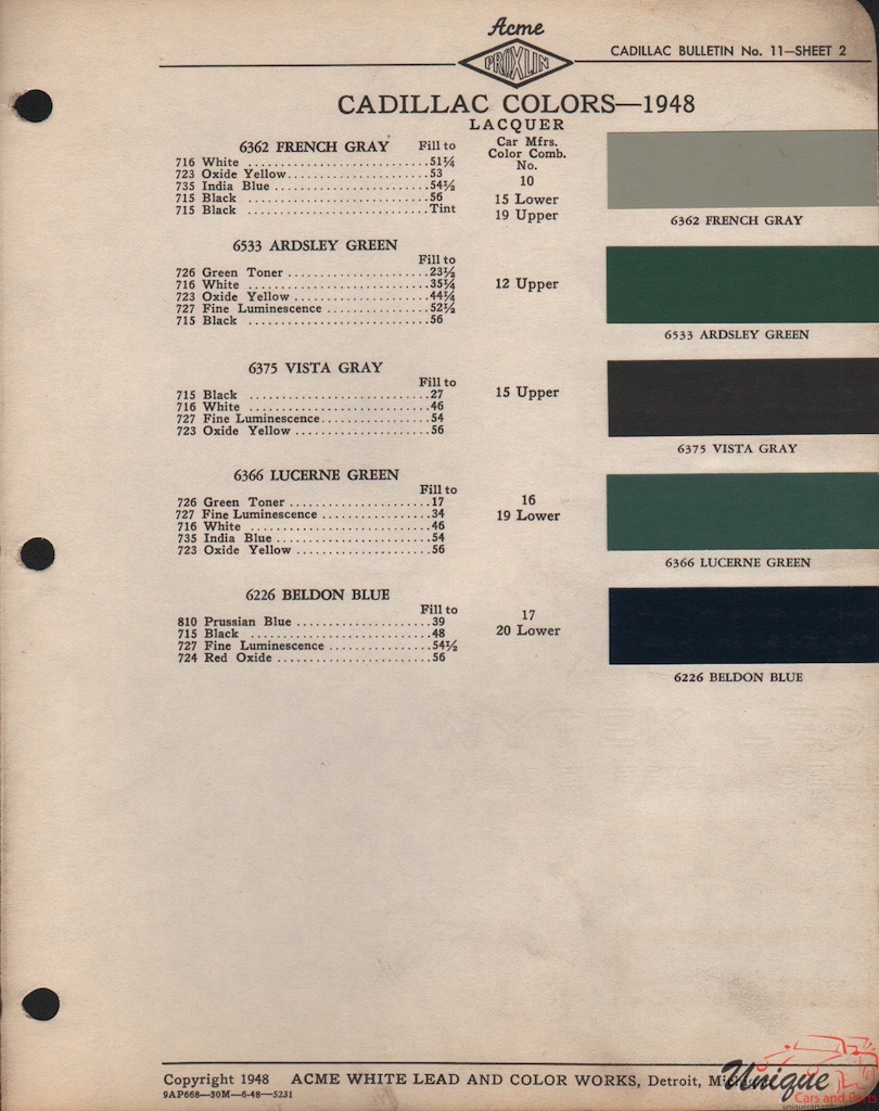 1948 Cadillac Paint Charts Acme 2